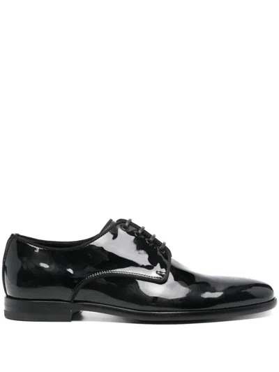 Dolce & Gabbana Black Leather Raffaello Lace-up Shoes In Black