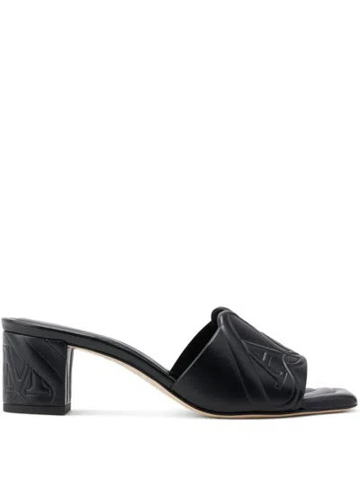 Alexander Mcqueen Black Slip-on Sandals With Embossed Logo In Padded Leather Woman