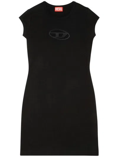 Diesel Abito Corto Con Dettaglio Oval D Cut Out In Cotone Stretch Nero Donna
