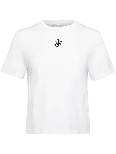 Jw Anderson Mens White Anchor-embroidery Crop Cotton-jersey T-shirt In White