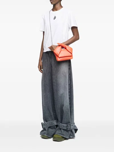 Jw Anderson Mens White Anchor-embroidery Crop Cotton-jersey T-shirt In White