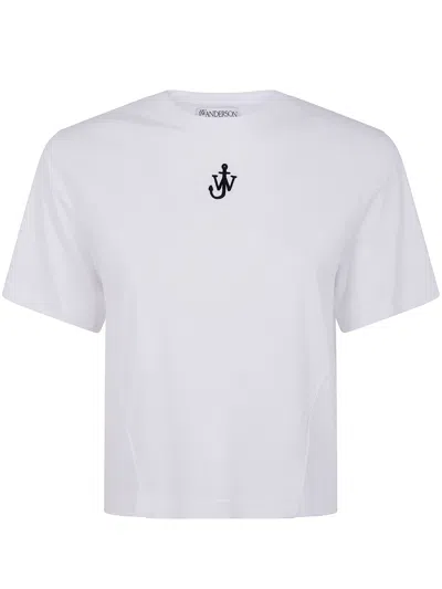 Jw Anderson Mens White Anchor-embroidery Crop Cotton-jersey T-shirt In White