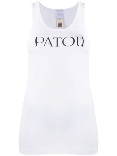 Patou Ribbed Sleeveless Cotton Tank With Round Neckline
