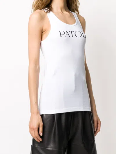 Patou Ribbed Sleeveless Cotton Tank With Round Neckline