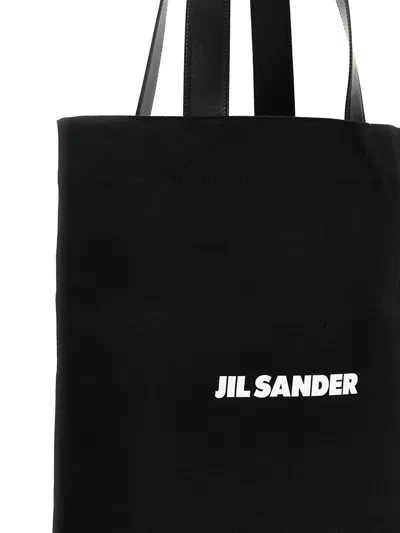 Jil Sander Logo Print Cotton-linen Blend Tote Bag