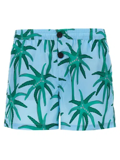Jacquemus Le Maillot Puntini Light Blue Swimsuit With Elastic Waist And All-over Print In Tech Fabric Man
