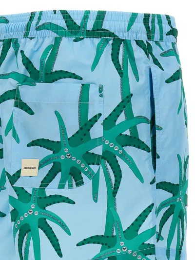 Jacquemus Le Maillot Puntini Light Blue Swimsuit With Elastic Waist And All-over Print In Tech Fabric Man