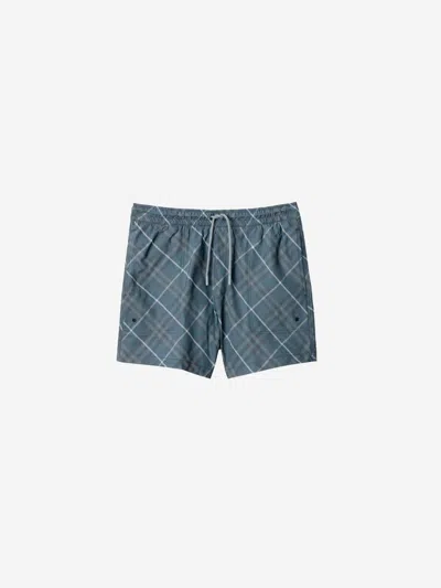 Burberry Check Pattern Swim Shorts With Drawstring Waist