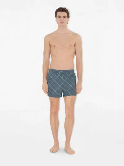 Burberry Check Pattern Swim Shorts With Drawstring Waist