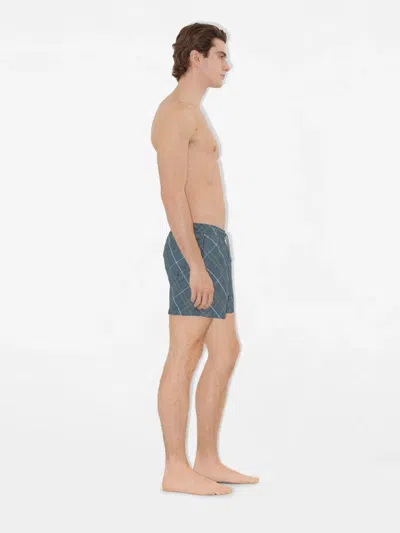 Burberry Check Pattern Swim Shorts With Drawstring Waist