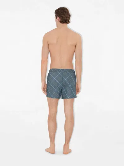 Burberry Check Pattern Swim Shorts With Drawstring Waist