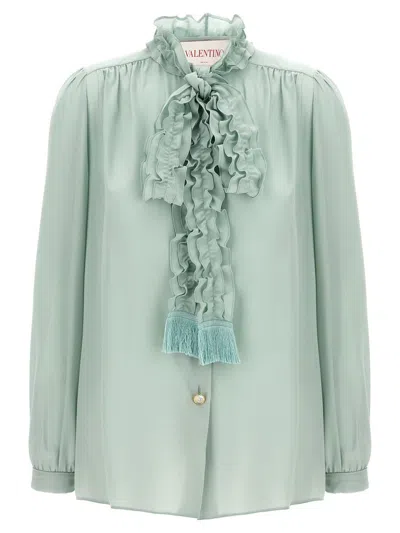 Valentino Crepe Shirt With High Neck And Ruffled Neckline