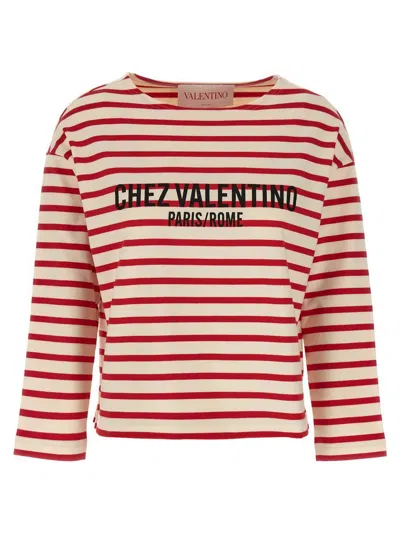 Valentino Womens Avorio Rosso Striped Brand-print Cotton-jersey T-shirt