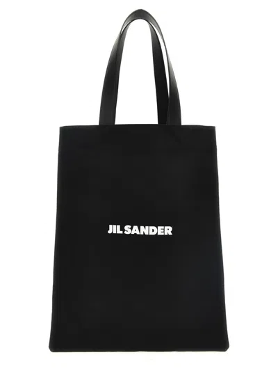 Jil Sander Logo Print Cotton-linen Blend Tote Bag