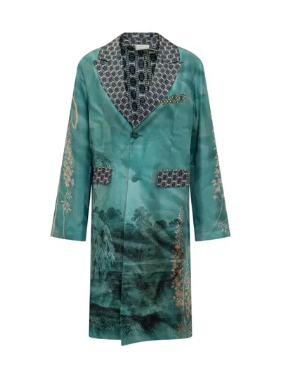 Pierre-louis Mascia Patterned Blue Outerwear With Shawl Collar