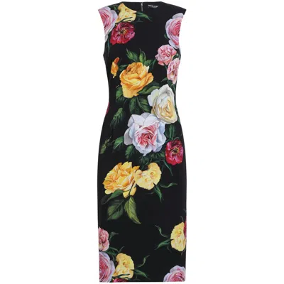 Dolce & Gabbana Longuette Dress With Floral Print Dresses Multicolor