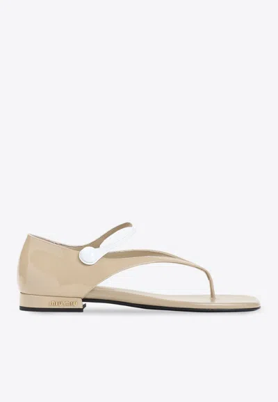 Miu Miu Calf Leather Sandals Ankle Strap