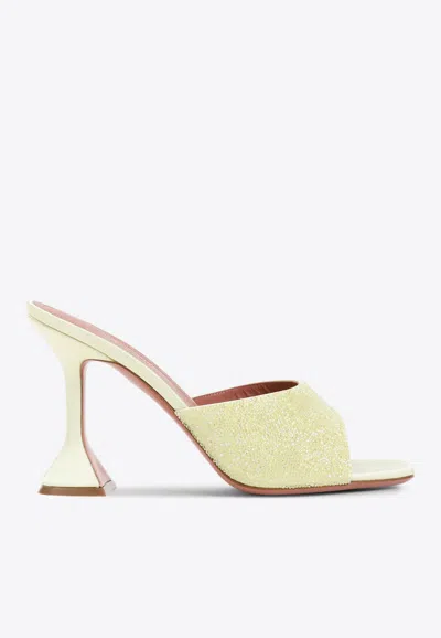 Amina Muaddi Yellow Satin Sandals With Hourglass Heel In Multi
