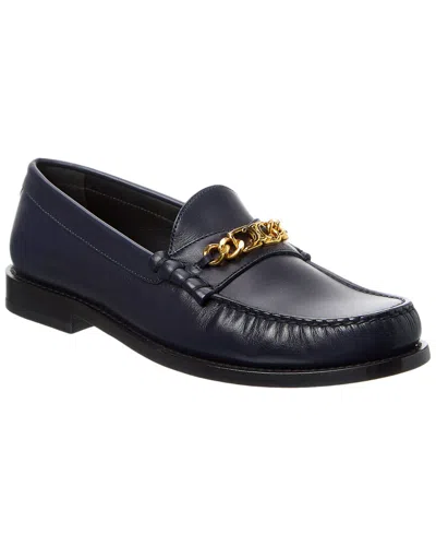 Celine Logo Leather Loafer In Blue