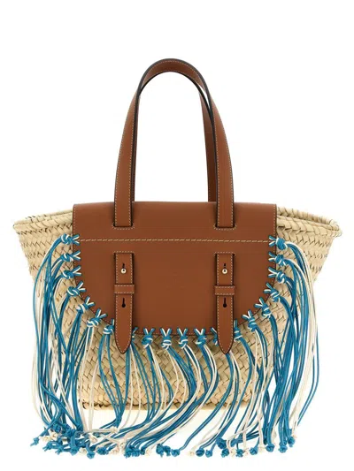 Cuba Lab Structured Brown Handbag With Woven Straw