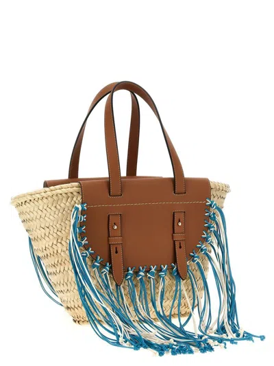 Cuba Lab Structured Brown Handbag With Woven Straw