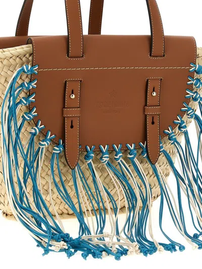 Cuba Lab Structured Brown Handbag With Woven Straw
