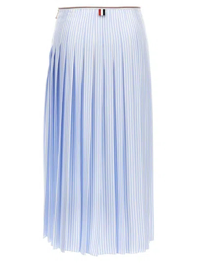 Thom Browne Awning Striped Poplin Funmix Pleated Skirt In Blue