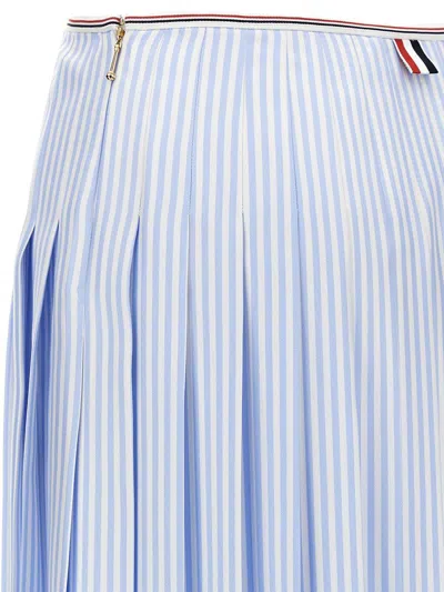 Thom Browne Awning Striped Poplin Funmix Pleated Skirt In Blue