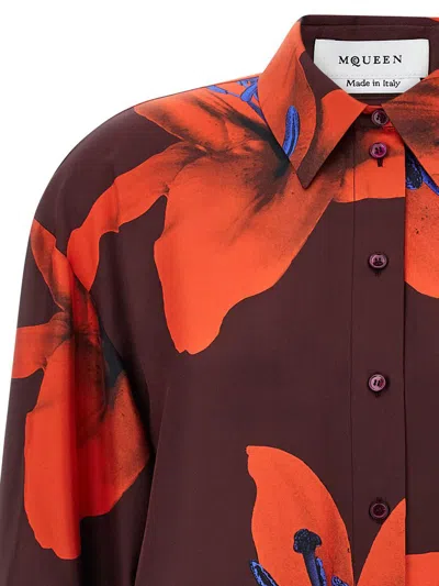 Alexander Mcqueen Silk Twill Pyjama Shirt With Flame Lily Print