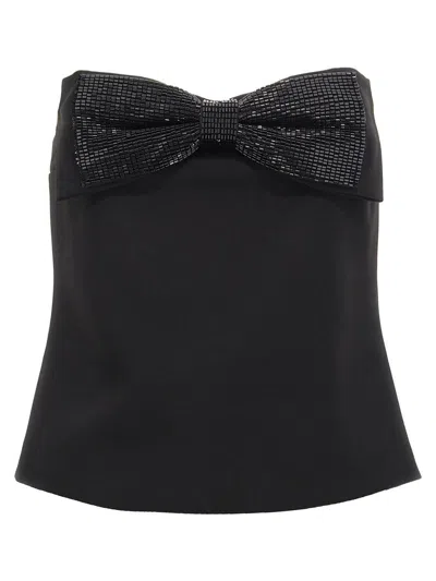 Self-portrait Black Sleeveless Top With Bandeau Neckline In Tech Fabric Woman