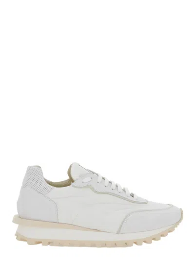 Eleventy White Sneakers With Logo On The Tongue In Suede And Tech Fabric Blend Man