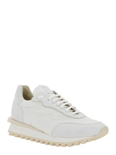 Eleventy White Sneakers With Logo On The Tongue In Suede And Tech Fabric Blend Man