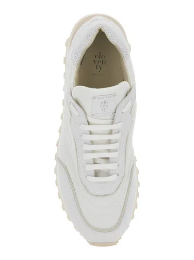 Eleventy White Sneakers With Logo On The Tongue In Suede And Tech Fabric Blend Man
