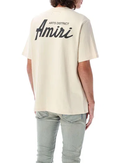 Amiri City Beige Crewneck T-shirt With Logo Detail On The Front And Maxi Logo Print On The Rear In Cotton  In Neutral