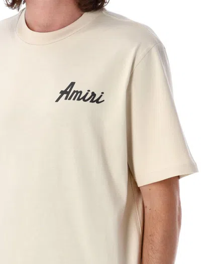 Amiri City Beige Crewneck T-shirt With Logo Detail On The Front And Maxi Logo Print On The Rear In Cotton  In Neutral