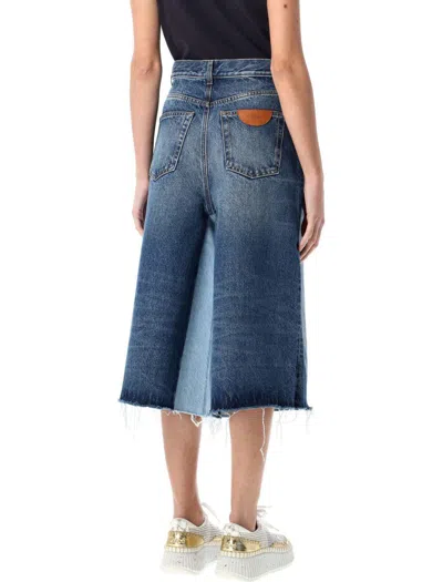 Chloé Blue Bermuda Patchwork Denim Shorts