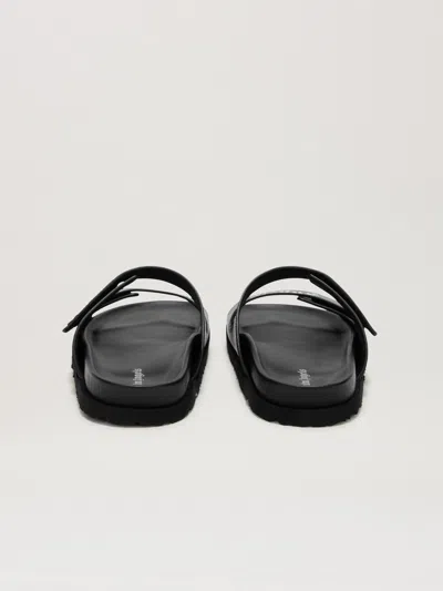 Palm Angels Leather Slides With Logo In Black