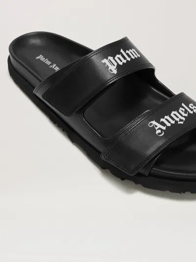 Palm Angels Leather Slides With Logo In Black