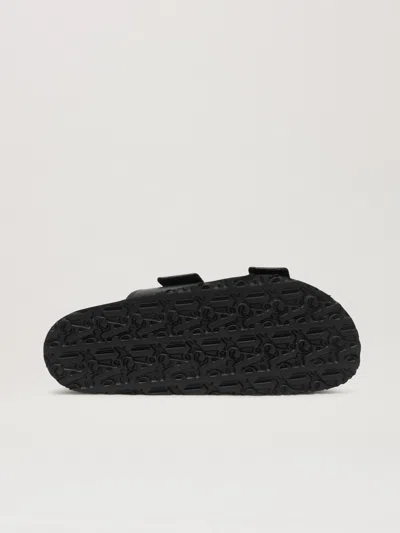 Palm Angels Leather Slides With Logo In Black