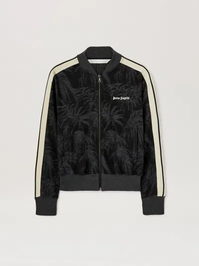 Palm Angels Palms Jacquard Zip-up Sweatshirt In Black