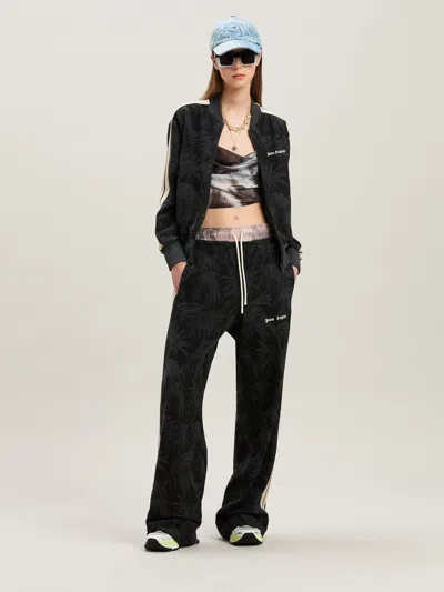 Palm Angels Palms Jacquard Zip-up Sweatshirt In Black