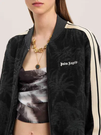 Palm Angels Palms Jacquard Zip-up Sweatshirt In Black