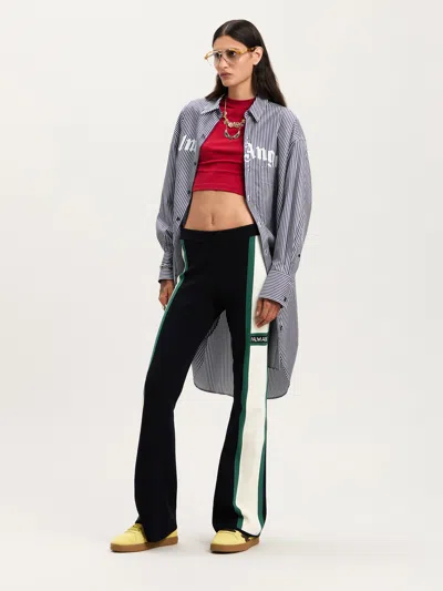 Palm Angels Striped Logo Print Midi Shirt Dress In Navy Blue - Off White