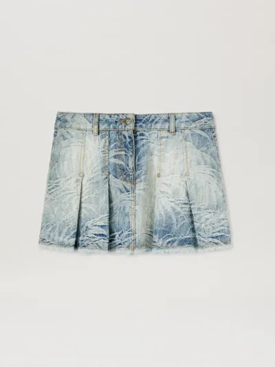 Palm Angels Blue Palms Jacquard Denim Miniskirt In Medium Blue