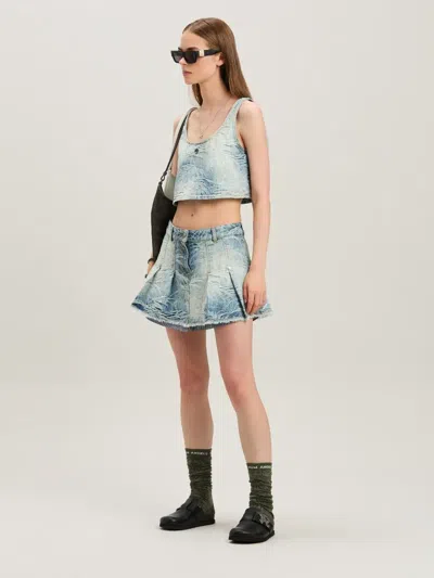 Palm Angels Blue Palms Jacquard Denim Miniskirt In Medium Blue
