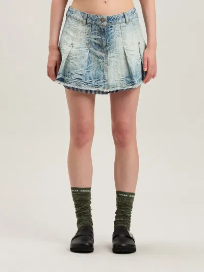 Palm Angels Blue Palms Jacquard Denim Miniskirt In Medium Blue