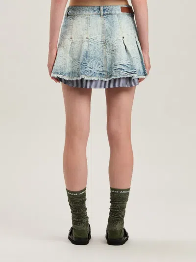Palm Angels Blue Palms Jacquard Denim Miniskirt In Medium Blue