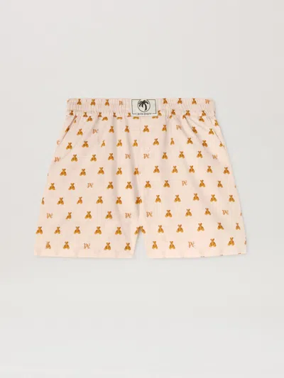 Palm Angels Soft Pink Monogram Shorts In Neutral