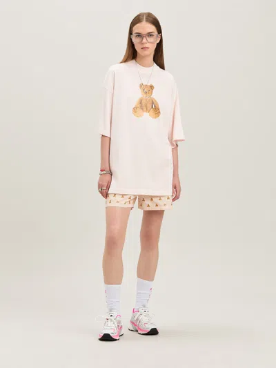 Palm Angels Soft Pink Monogram Shorts In Neutral