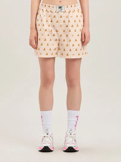 Palm Angels Soft Pink Monogram Shorts In Neutral